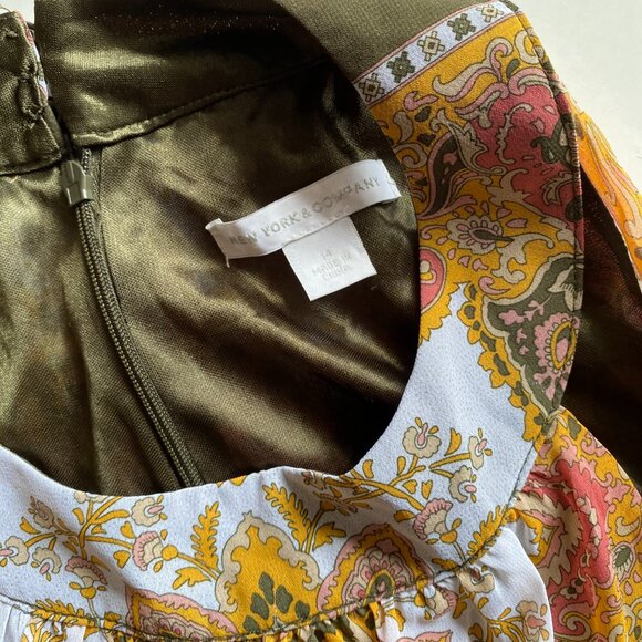 New York & Co Size 14 Halter Dress over Shorts Asymmetric Hem Olive Multicolor - Picture 11 of 11
